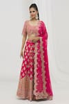 Buy_Vandana Sethi_Fuchsia Dupion Silk Embroidered Floral Mirrorwork Embellished Bridal Lehenga Set _at_Aza_Fashions