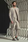 Buy_Rohit Gandhi + Rahul Khanna_Grey Satin Plain Ashlar Draped Kurta _at_Aza_Fashions