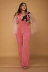 Buy_LABEL SHRISTI CHETANI_Pink Crepe Embellished Floral V Neck Jumpsuit _at_Aza_Fashions