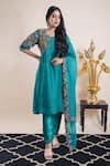Buy_Bhusattva_Green Silk, Cotton, Organza Embroidery, Beads Round Neck Placement Kurta Set _at_Aza_Fashions