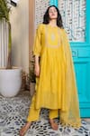 Buy_Tatwa_Yellow Handloom Cotton, Viscose, Silk Embroidery Round Neck Kurta And Pant Set _at_Aza_Fashions