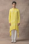 Buy_Sarab Khanijou_Yellow Moss Crepe Plain Tie Dye Full Sleeve Kurta Set For Men_at_Aza_Fashions