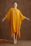 Buy_Nikasha_Yellow Viscose Crepe Mirror Yoke Embroidered Kaftan Dress_at_Aza_Fashions