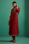 Buy 5elements Red 100% Cotton With Silk Brocade Yoke Woven Detail Anarkali And Pant Set at Aza Fashions Buy_5elements_Red 100% Cotton With Silk Brocade Yoke Woven Detail Anarkali And Pant Set _at_Aza_Fashions