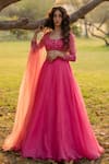 Buy_Zoon_Pink Dupatta And Lehenga Silk Organza Embroidered Aari Sequin Floral Blouse Set _at_Aza_Fashions