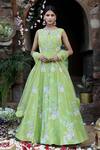 Buy_Nitisha Kashyap Official_Green Net, Silk Beads, Cut Work, Tie And Dye Embroidered Anarkali With Dupatta _at_Aza_Fashions