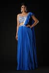 Buy_Vana Ethnics_Blue Viscose Sequins, Cut Work Pre-draped Saree With Hand Embroidered Bustier _at_Aza_Fashions