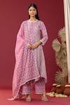 Buy_Abbaran_Pink Kurta And Palazzo Cotton Cambric Printed Block Scallop Neck Set _at_Aza_Fashions