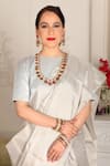 Buy_Sheela Suthar_Silver Handwoven Zari Tissue Plain Round Sava Blouse _at_Aza_Fashions