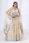 Buy_Neha Gursahani_Beige Tulle Embroidery Thread Halter 3d Floral Lehenga Set _at_Aza_Fashions