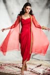 Buy_Tisha Saksena_Red Dress  Dupion Silk Embroidery Zardozi Dress Scoop Boteh Draped With Cape _at_Aza_Fashions