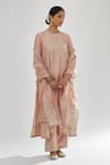 Buy_KORA_Pink Kurta And Pant Silk Chanderi Embroidery Zari A-line Long Set  _at_Aza_Fashions