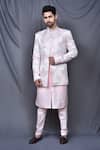 Buy_Adara Khan_Pink Bundi Jacquard Floral Jacket And Pant Set_at_Aza_Fashions