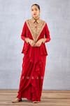 Buy_Torani_Red Silk Crepe Embroidery Dori Sindoori Saroja Shirt And Dhoti Skirt Set  _at_Aza_Fashions