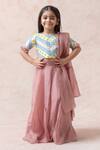Buy_Thetaa_Pink Cotton, Silk, Viscose, Voile Geometric Print Blouse Lehenga Set _at_Aza_Fashions