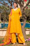 Buy_Soniya G_Yellow Handmade Cotton Embroidery Sequins V Neck Kurta Pant Set _at_Aza_Fashions