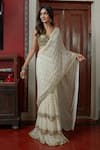 Buy_Arpita Mehta_Off White Georgette Embroidery Mirror And Aari Tiered Pre-draped Saree With Blouse_at_Aza_Fashions