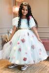 Buy_Fayon Kids_Blue Net, Cotton Embroidery 3d Floral Embellished Gown _at_Aza_Fashions