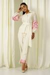 Buy_Sakshi Khetterpal_Ivory Chanderi Pearls, Beads, Embroidery Puffed Sleeve Shirt And Pant Set _at_Aza_Fashions