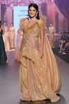 Buy_Archana Kochhar_Gold Organza And Georgette Embroidery Sequin & Cutdana V Structured Saree Gown _at_Aza_Fashions