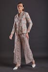 Buy_FUGA_Beige Linen Cotton Floral Pattern Notched Pistachio Print Blazer And Pant Set _at_Aza_Fashions