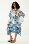 Buy Payal Jain Blue Crepe Floral V Neck Botanical Pattern Kaftan at Aza Fashions Buy_Payal Jain_Blue Crepe Floral V Neck Botanical Pattern Kaftan_at_Aza_Fashions