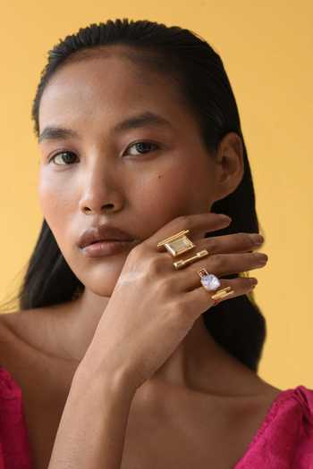 Shop_ESME_Pink Stones Geometric 3 Finger Ring _at_Aza_Fashions
