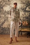 Buy_Kalista_Ivory Viscose Satin Printed Tropical Mandarin Camila Pattern Tunic And Pant Set _at_Aza_Fashions