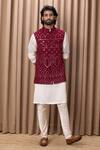 Buy_Ankit V Kapoor_Wine Pure Georgette Embroidered Thread And Sequin Work Imran Nehru Jacket _at_Aza_Fashions