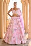 Buy_LASHKARAA_Pink Velvet Embellished Floral Sweetheart Neck Mirror Lehenga Set _at_Aza_Fashions