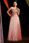 Buy_Roqa_Pink Net, Organza Embroidery Sweetheart Neck Floral Blouse Lehenga Set _at_Aza_Fashions