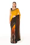 Buy_Rabani & Rakha_Black Georgette Sequins Scoop Neck Zaynab Shaded Saree With Blouse _at_Aza_Fashions