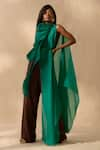 Buy_Richa Khemka_Green Organza Round Neck Ruffled Cape With Jumpsuit _at_Aza_Fashions