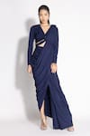 Buy_431-88 By Shweta Kapur_Blue Jersey Sequins V-neck Pre-draped Shimmer Finish Saree With Top_at_Aza_Fashions
