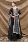 Buy_Khwaab by Sanjana Lakhani_Black Anarkali Chanderi Embroidered Aari Round Work Set _at_Aza_Fashions