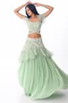 Buy_PIRI INDIA_Green Organza, Georgette Embroidery Scoop Neck Blouse And Ruffle Lehenga Set _at_Aza_Fashions