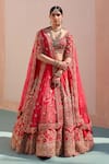 Buy_Angad Singh_Red Raw Silk Embroidered Zardozi Plunge Neck Bridal Lehenga Set _at_Aza_Fashions