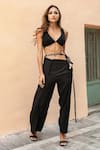 Buy_Style Junkiie_Black Moss Crepe Plain Mirrorwork Trouser With Work And Belt Set  _at_Aza_Fashions