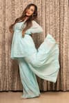 Buy_LABEL AISHWARYRIKA_Blue Georgette And Chiffon Carolina Embroidered Angarkha Tunic And Gharara Set _at_Aza_Fashions