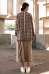 Shop_Urvashi Kaur_Brown Hand Spun Cotton Carbon Checkered Pattern Jacket_at_Aza_Fashions
