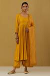 Buy_Ikshita Choudhary_Yellow Cheese Cotton Embroidered Round Full Sleeve Anarkali And Pant Set_Online_at_Aza_Fashions