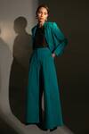 Buy_Betrue_Green Cotton, Lycra Cropped Blazer And Palazzo Set _at_Aza_Fashions