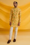 Buy_Drishti & Zahabia_Yellow Kurta Dupion Silk And Pants Silk Lining Floral Set _at_Aza_Fashions