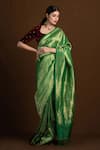 Buy_Devissha_Green Pure Katan Silk Handwoven Paisley Banarasi Saree _Online_at_Aza_Fashions