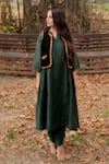 Buy_Nirjara_Green Velvet Embroidery Open Neck Masuma Sadri _at_Aza_Fashions