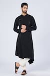 Buy_S&N by Shantnu Nikhil_Black Terylene Embroidered Crest Placement Off-centre Kurta_at_Aza_Fashions