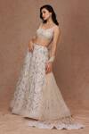 Buy_SHRIYA SOM_Cream Tulle Embellished Sequin Scoop And Crystal Bridal Lehenga Set  _at_Aza_Fashions