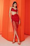 Buy_July Issue_Red Net Hand Embroidered Sequin Work Cowl Neck Top And Skirt Set _at_Aza_Fashions