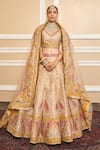 Buy_Sheetal Batra_Pink Pure Raw Silk Embroidered Kashmiri Tilla V Neck Bridal Lehenga Set _at_Aza_Fashions