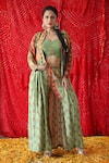 Buy_Shachi Sood_Green Dupion Silk And Embroidery Floral Jacket Open Pant Set _at_Aza_Fashions